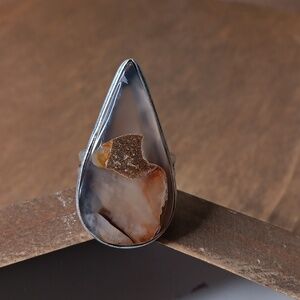 Stick Agate gemstone ring,  size 10, silver plated